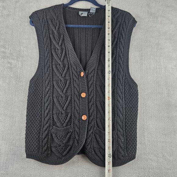 Vintage Lizwear Chunky Cable Knit Sweater Vest Black 90s Preppy Cottagecore M - Picture 5 of 6